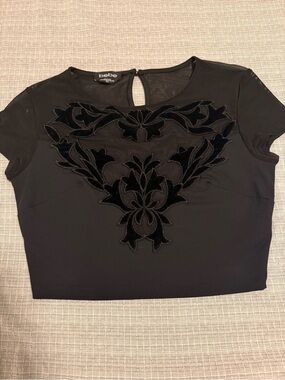 bebe Black Embroidered Velvet Appliqué Crop Top